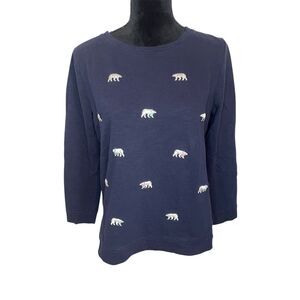 Talbots‎ Petites M Blue Embroidered Polar Bear Sweatshirt Winter Casual
